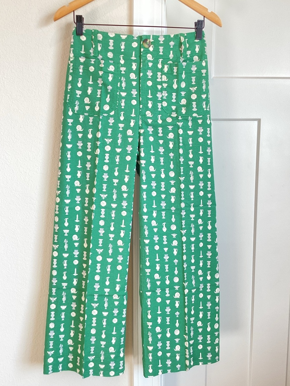 🐌Anthropologie Colette Pants Maeve Cropped Wide Leg Linen Blend New 26 Green